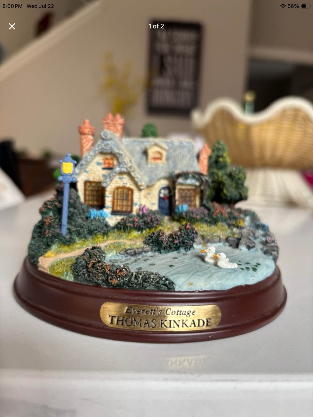 Thomas Kinkade Everett's Cottage Figurine - Blue, Green, Cream, Brown